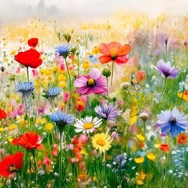 Sommer! Panorama eines fröhlichen Blumenfeldes. von Studio Pieternel