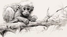 Affenzeichnung, Affe Bleistift Zeichnung Vintage.