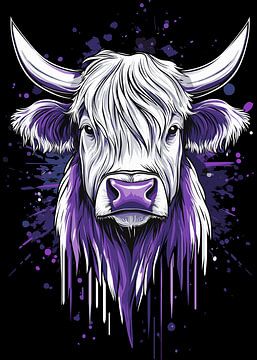 Expressieve hooglandrunderen in paarse tinten van Pixelbull Design