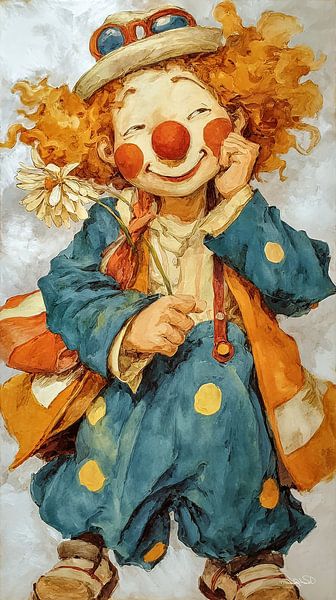 happy clown in watercolour by Gelissen Artworks