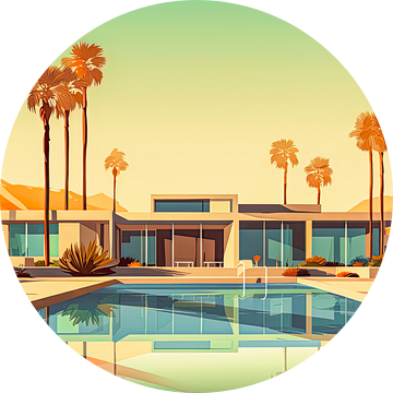 Zonsondergang retro bungalow Arizona woestijn van Vlindertuin-Art