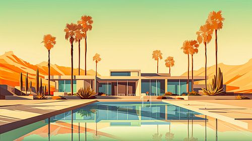 Zonsondergang retro bungalow Arizona woestijn