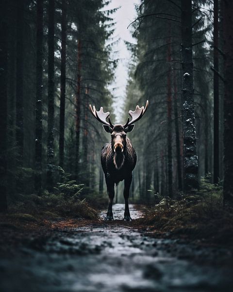 Elanden in het bos van fernlichtsicht