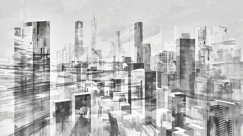 Futuristische Stadtansicht mit Wolkenkratzern von Frank Heinz