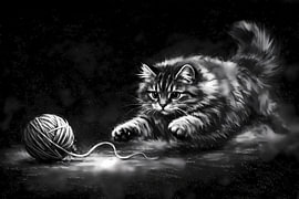 Verspielte Katze, schwarz-weiß von Linda de Klein