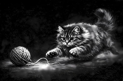 Verspielte Katze, schwarz-weiß