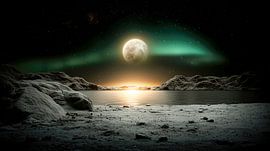 Funkelndes Polarlicht über stillem Ufer von Klaus Tesching - Art-AI