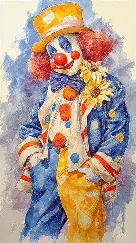 happy clown in aquarel