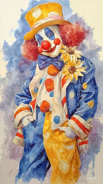 happy clown in aquarel van Gelissen Artworks
