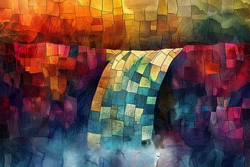 Kleurrijke digitale mozaïek waterval kunst van De Muurdecoratie