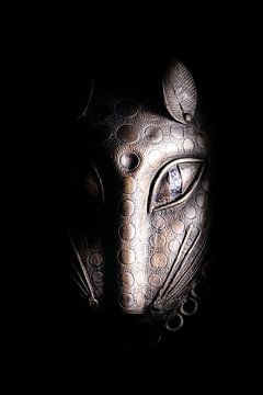 Museum projection of a warrior mask. by Foto Nico
