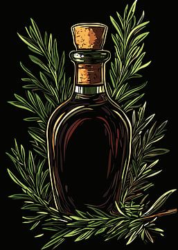 Elegant glass bottle with cork and rosemary by Pixelbull Design