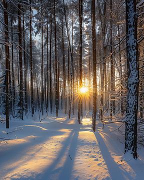 Winterbos in het ochtendlicht van fernlichtsicht