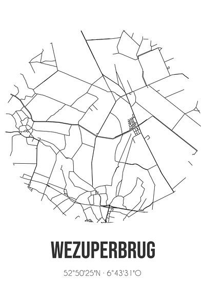 Wezuperbrug (Drenthe) | Map | Black and White by Prints of Place