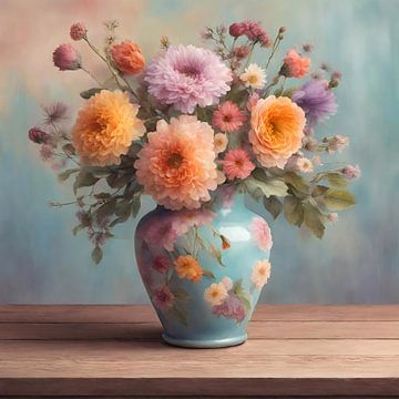 Vaas met bloemen pastelkleur 4 van Greta Lipman