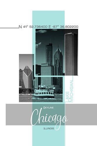 Affichekunst CHICAGO Skyline | turkoois