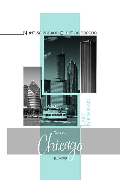 Poster Art CHICAGO Skyline | türkis von Melanie Viola