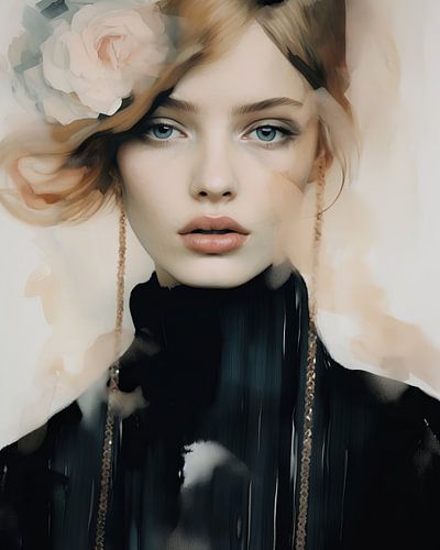 Modern portret in zwart en pastelkleuren