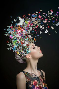 vrouw met vlinders van Egon Zitter