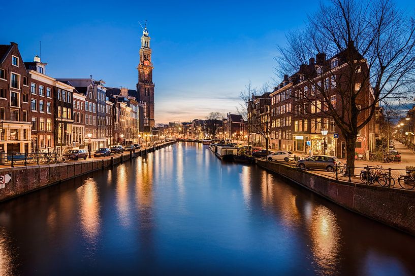 Westerkerk in Amsterdam bij nacht van Michael Abid