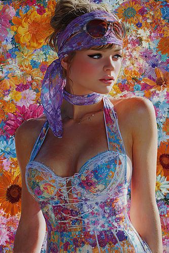 kunst vrouw met bloemen