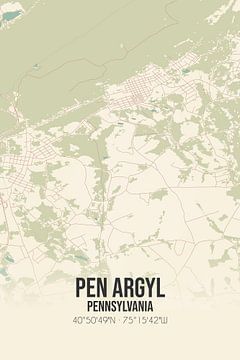 Carte ancienne de Pen Argyl (Pennsylvanie), USA. sur Rezona