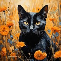 Black Cat and Flowers inspired by Vincent van Gogh