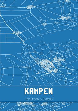 Blauwdruk | Landkaart | Kampen (Overijssel) van MijnStadsPoster