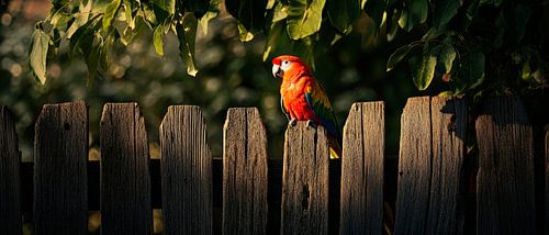 Oiseau rouge sur la clôture