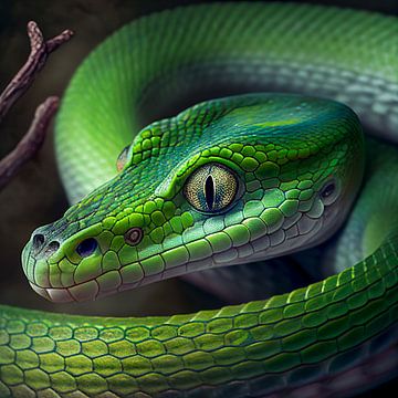 Portrait of a Green Mamba Snake Illustration by Animaflora PicsStock