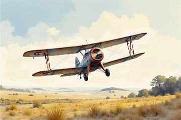 Vintage tweedekker laag over landelijk landschap van Markus Gann