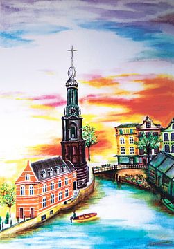 Kleurrijke Munttoren Amsterdam van Maria Lakenman
