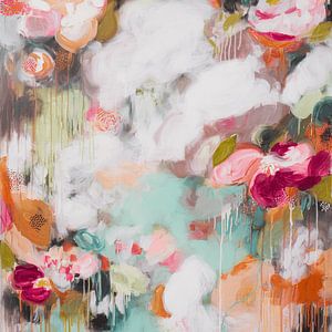 Peinture abstraite représentant des fleurs dans des tons pastel doux