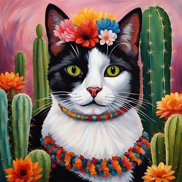 Frida de kat (nr.2) - Een kattenportret in de stijl van Frida van Vincent the Cat