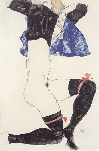 Liggende halfnaakt met zwarte kousen, Egon Schiele - 1913
