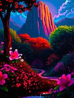 Fairytale hiking trail through a blooming mountain landscape