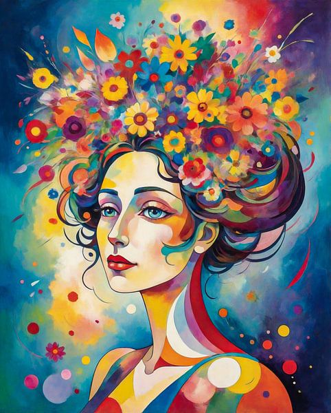 Abstrakte Frau mit Blumen von Jan Bouma