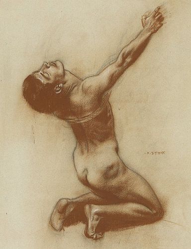 Franz von Stuck - Knielend mannelijk naakt naar de "Kus van de Sfinx" (vóór 1895)