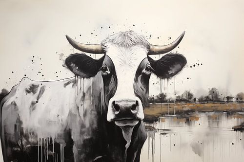 Monochrome Meditatie: Een Nederlandse Koe