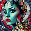 Portrait de femme avec chat Future Collage sur Liona Toussaint