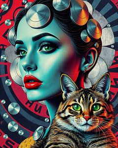 Portrait Frau mit Katze Future Collage