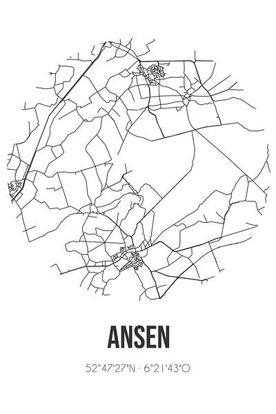 Ansen (Drenthe) | Landkaart | Zwart-wit van Stad & Wand
