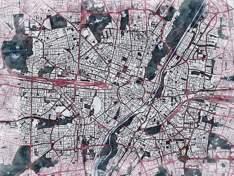 Kaart van München in de stijl 'White Winter' van Maporia