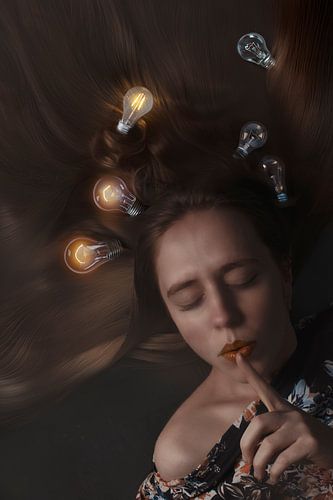 Unieke Ideeën van Neurodiverse Mensen - Vrouw met Gloeilampen in Haar | Inspirerende Kunst