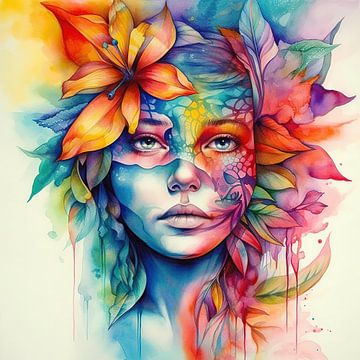 Watercolor Tropical Woman #1 by Chromatic Fusion Studio