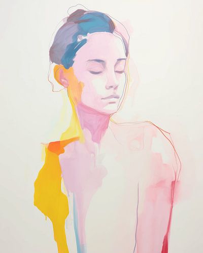 Modern portret van een jonge vrouw, aquarel