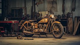 altes Oldtimer-Motorrad im Hangar
