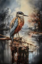 Virtueller reiherartiger Vogel, der auf einer Stange sitzt. von Harry Stok