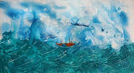 Bootje op wilde zee van Erik Tanghe