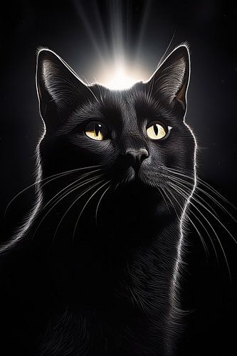 Mooi portret van een zwarte kat met tegenlicht